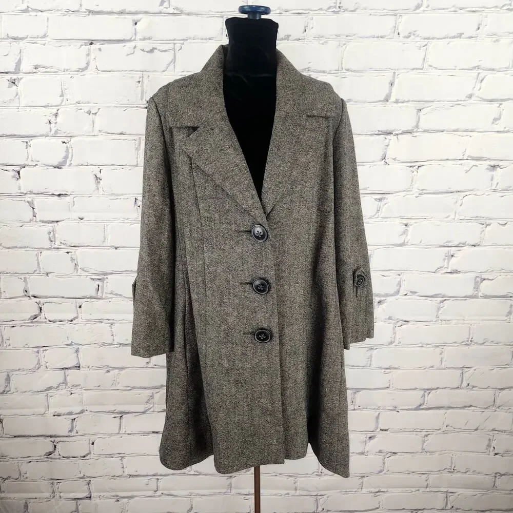 CAbi Coat Womans 8 Gray Wool Tweed Shakespeare Swing Professional corpcore